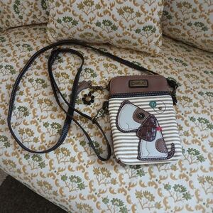 Chala Striped Brown and Cream Dog Crossbody Bag